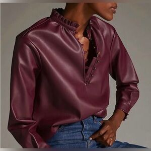 Pilcro Faux Leather Blouse Burgundy Medium Anthropologie